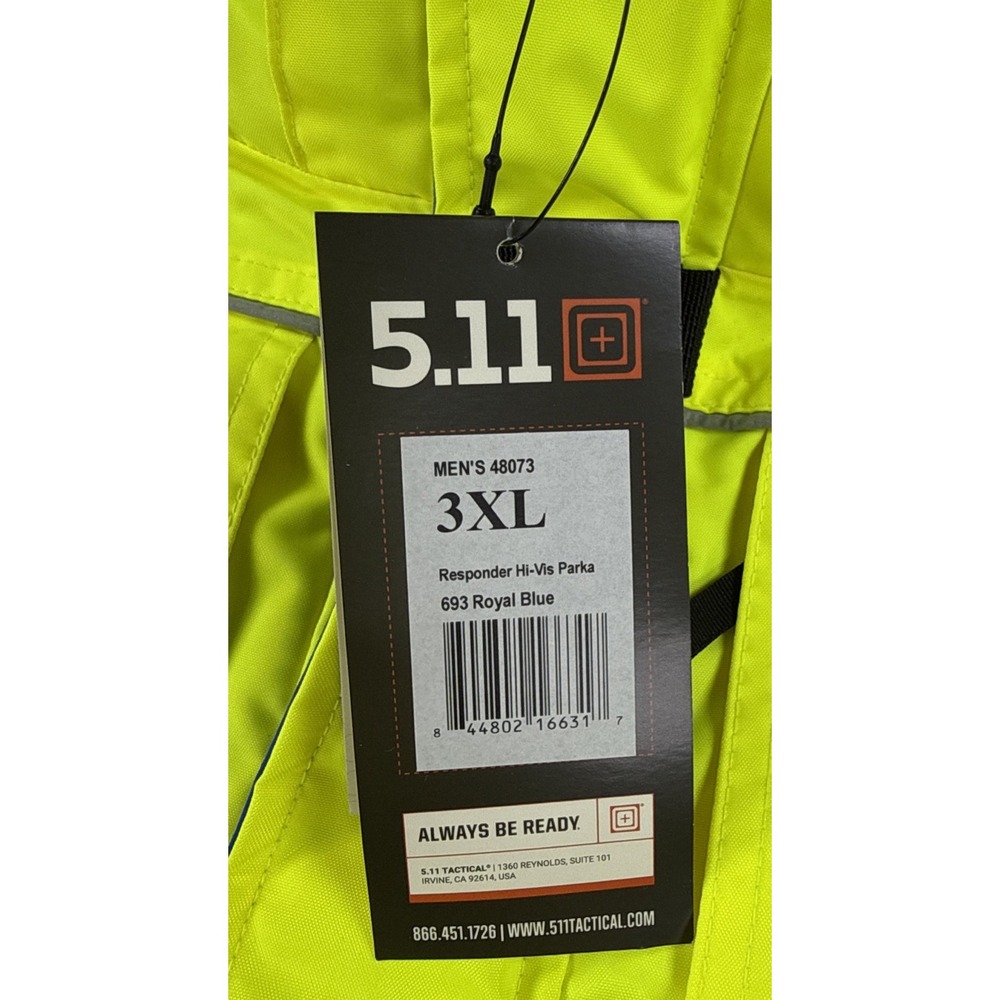 5.11 Tactical Hi-Vis Responder Parka Jacket Men's 3XL Royal Blue Hooded NWT - Picture 10 of 10